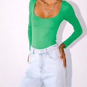 princess polly Crosby Long Sleeve Bodysuit Green